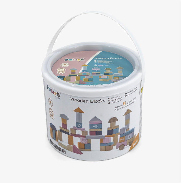 דלי קוביות מעץ 60 חלקים צבעי פסטל