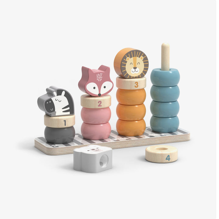 השחלת טבעות מעץ ספירה וצבעים