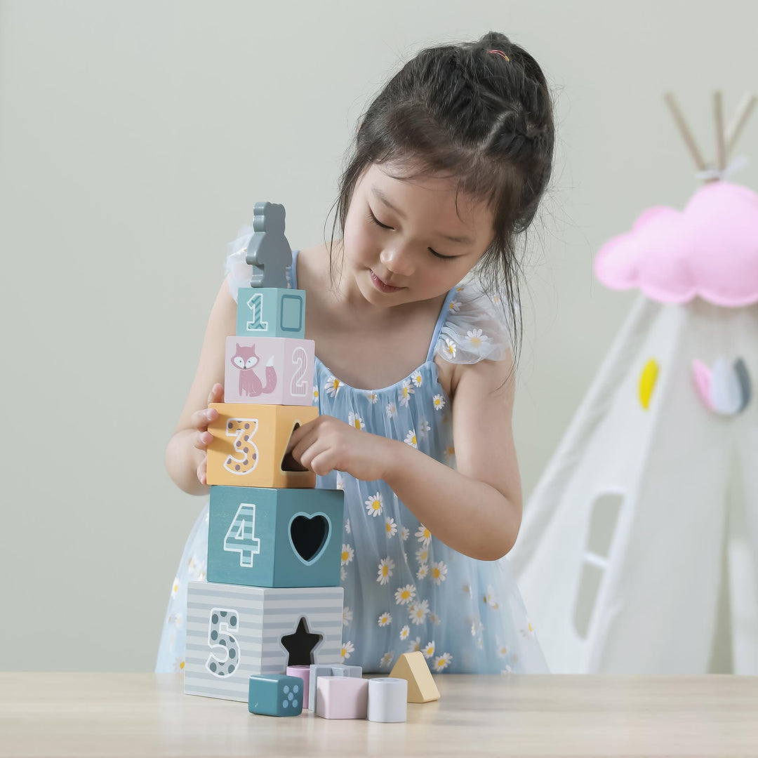 מגדל קוביות עץ והתאם צורה