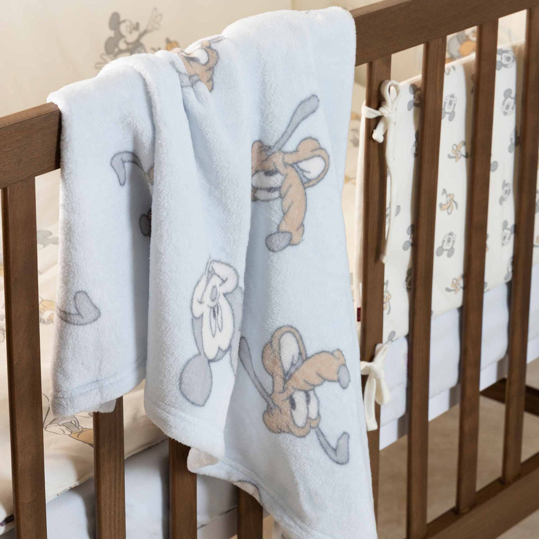 שמיכת קורל פליז לעגלה מיקי תכלת