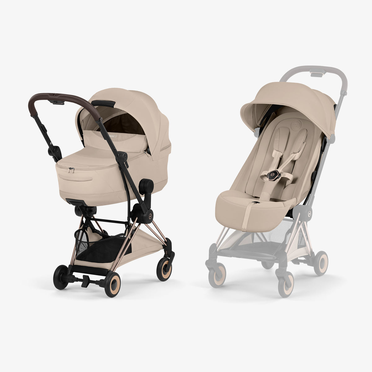 עגלת תינוק קויה 2 שלד רוזגולד + עריסה Coya 2