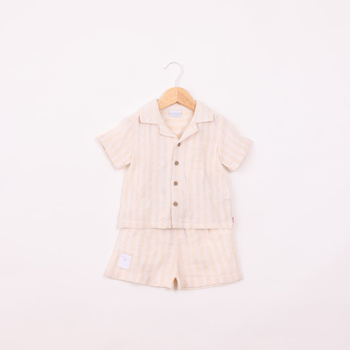 סט חולצה ומכנסיים פסים בז'