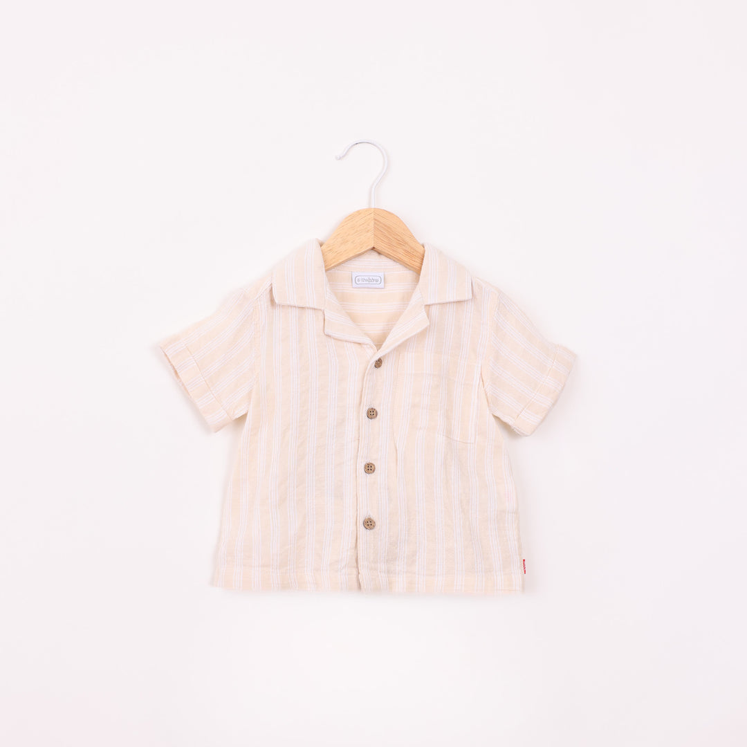 סט חולצה ומכנסיים פסים בז'