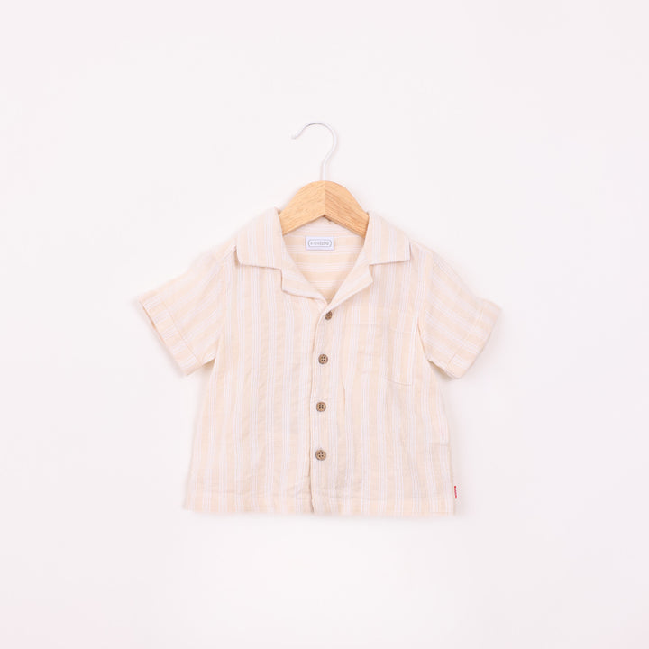 סט חולצה ומכנסיים פסים בז'