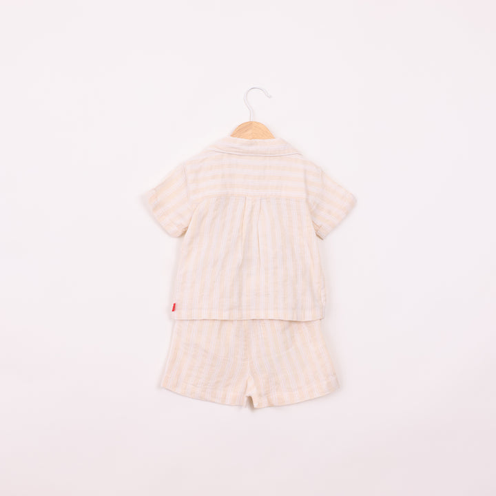 סט חולצה ומכנסיים פסים בז'