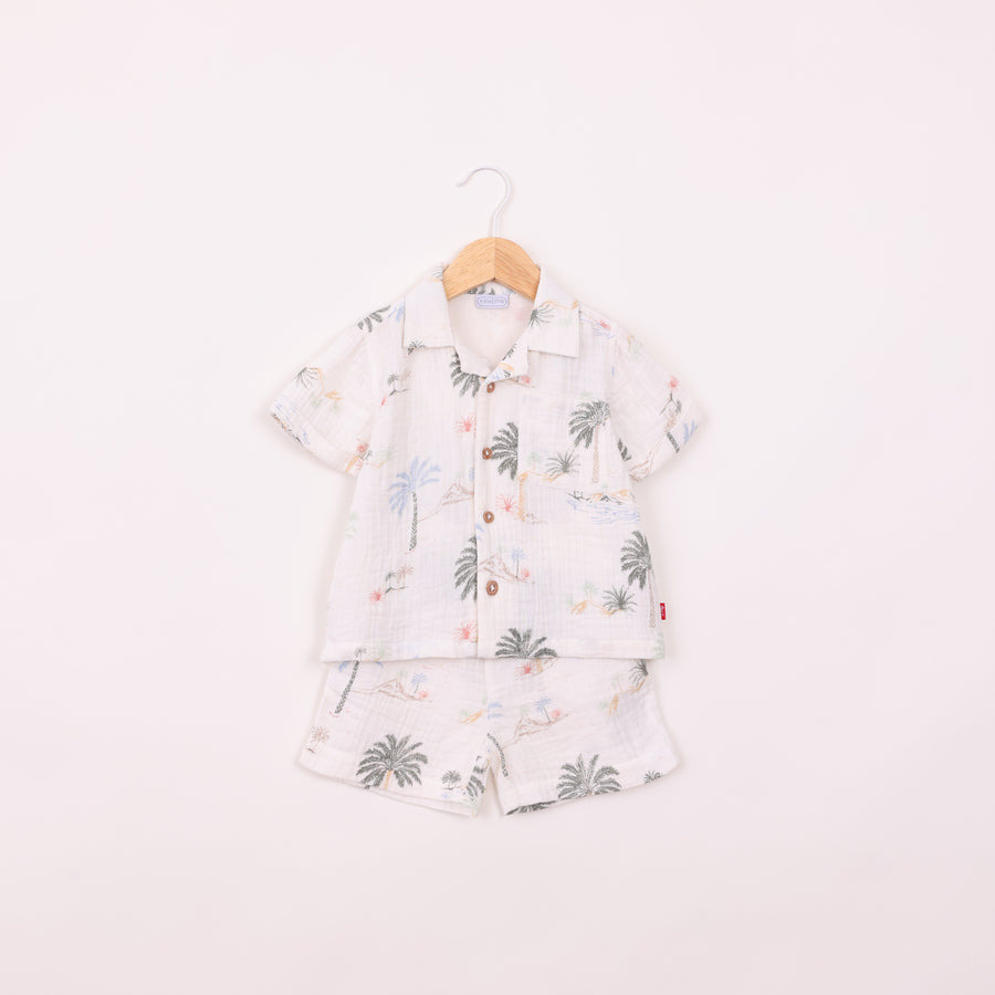 סט חולצה ומכנסיים בגוון שמנת