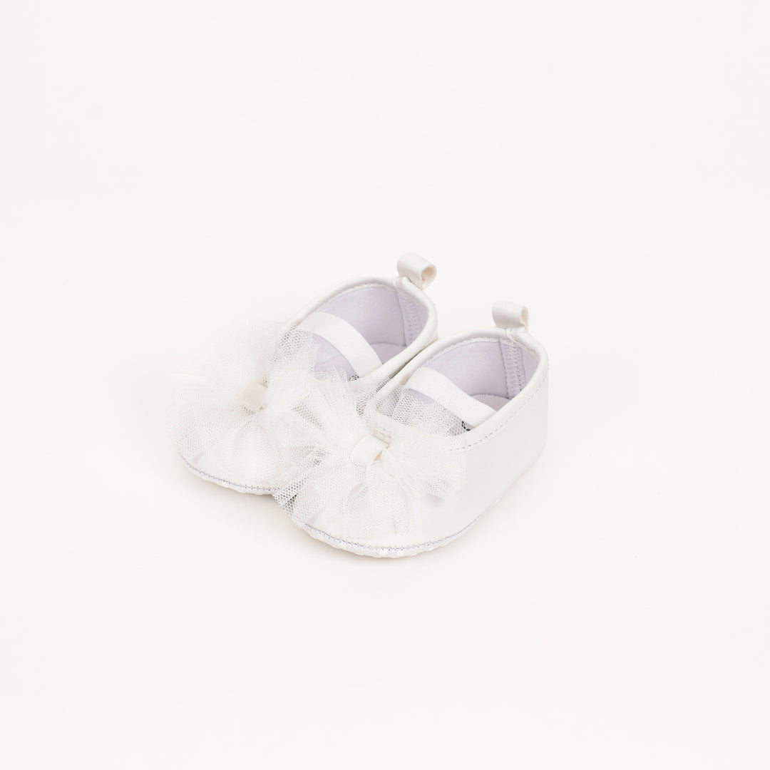 נעלי בובה לבנות עם פפיון בד טול