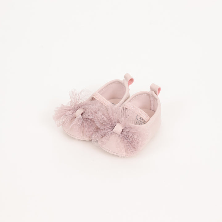 נעלי בובה ורודות עם פפיון בד טול