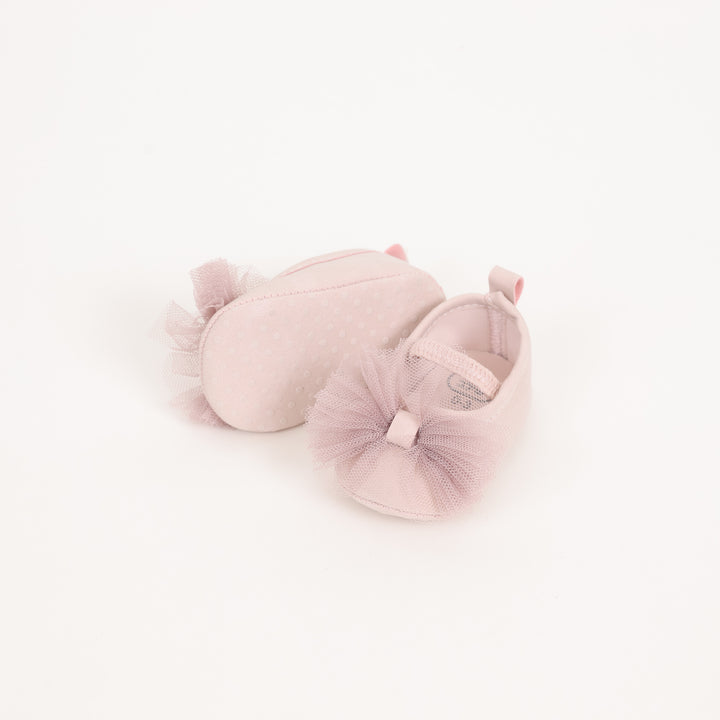 נעלי בובה ורודות עם פפיון בד טול