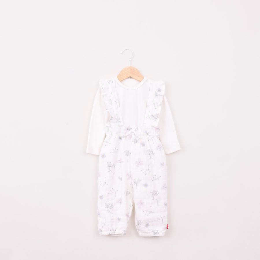 סט מכנסיים עם שלייקס ובגד גוף בהדפס פרחוני