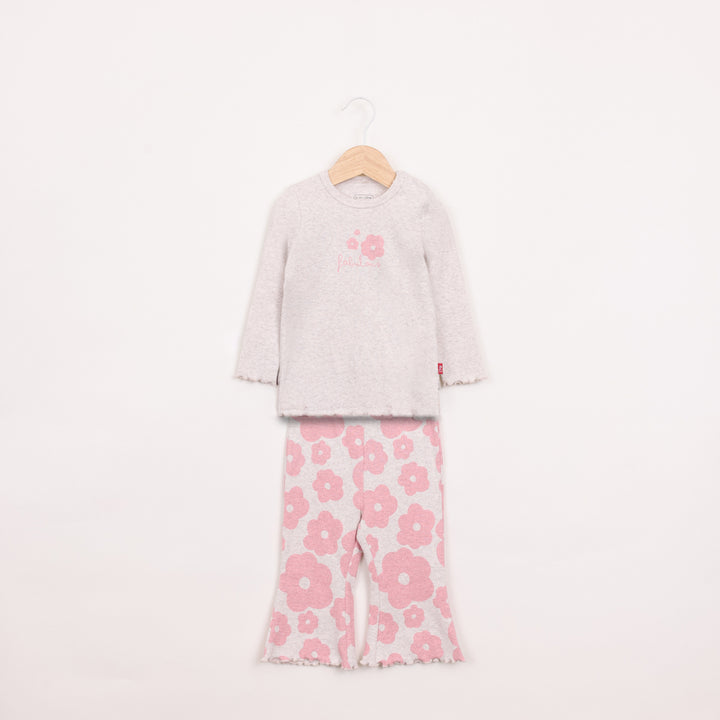 חליפת טייץ וטוניקה בהדפס פרח ורוד