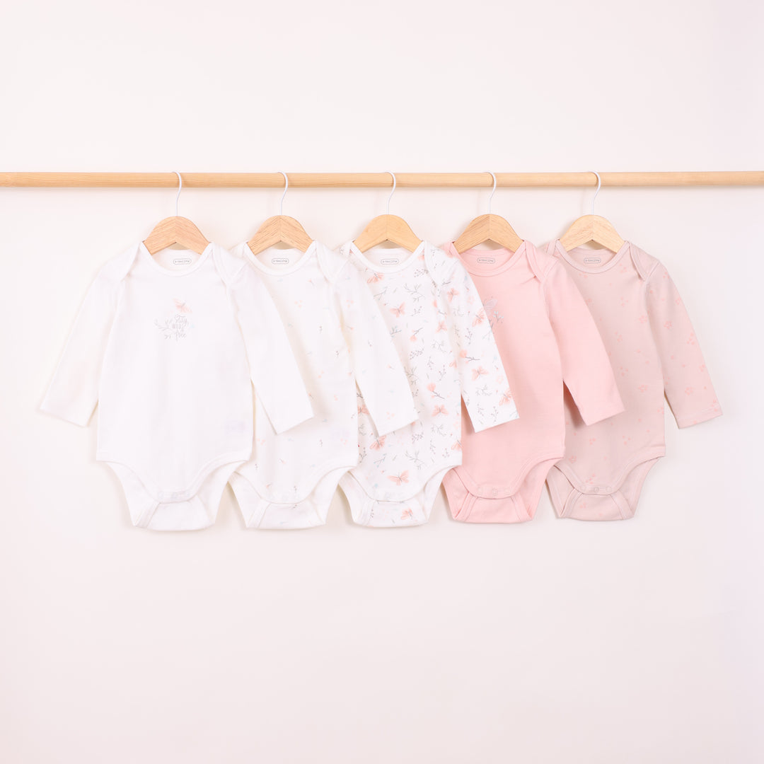 חמישיית בגדי גוף בשמנת וורוד