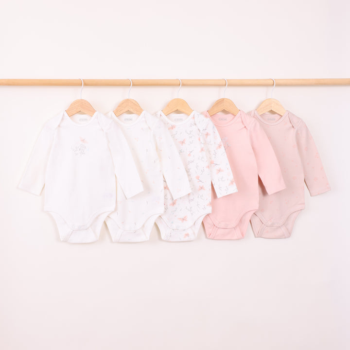 חמישיית בגדי גוף בשמנת וורוד