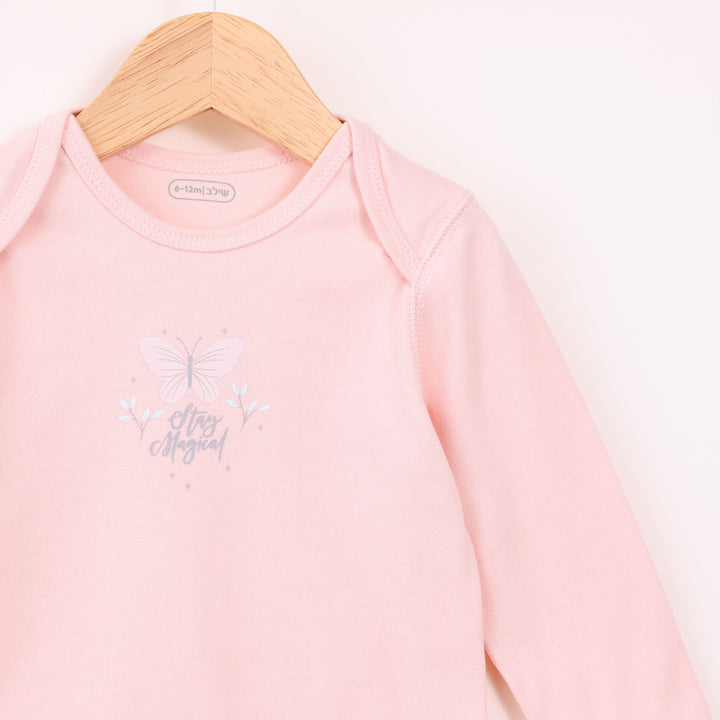 חמישיית בגדי גוף בשמנת וורוד