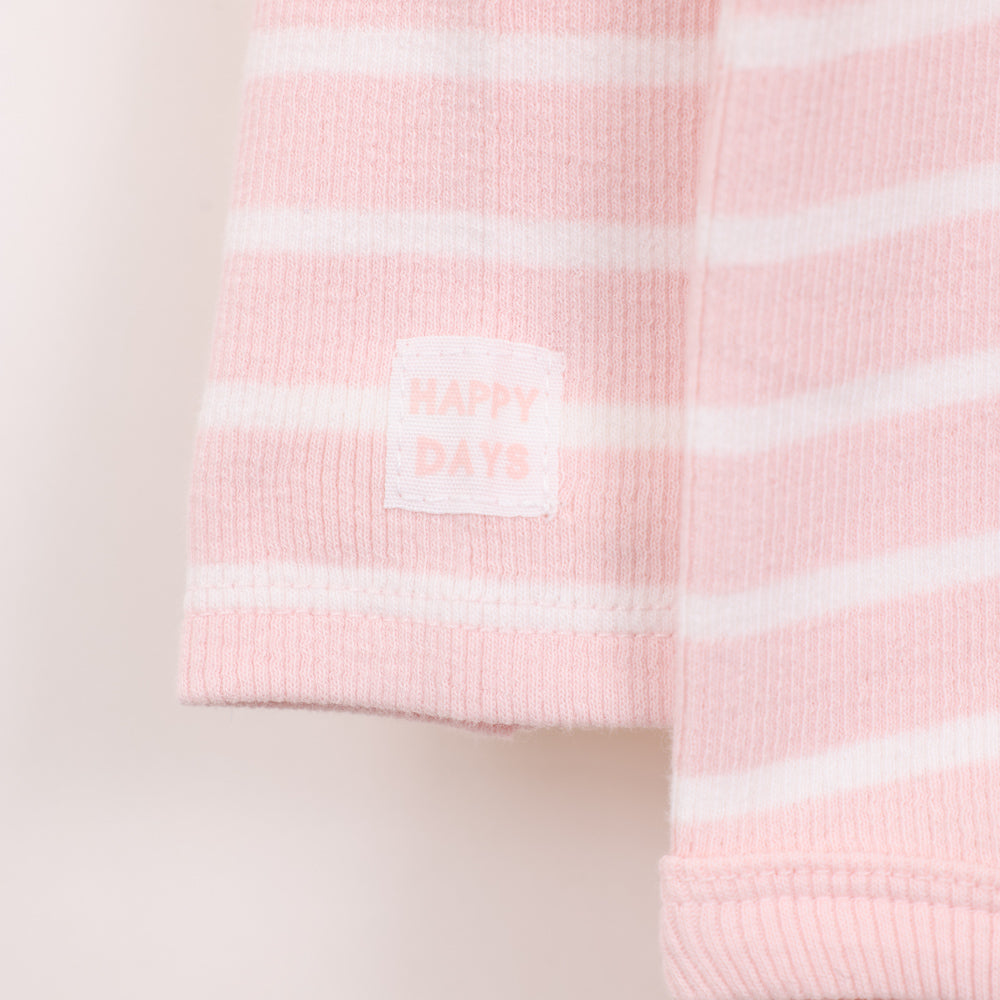 בגד גוף ריב עם שרוול ארוך בדוגמת פסים ורוד לבן