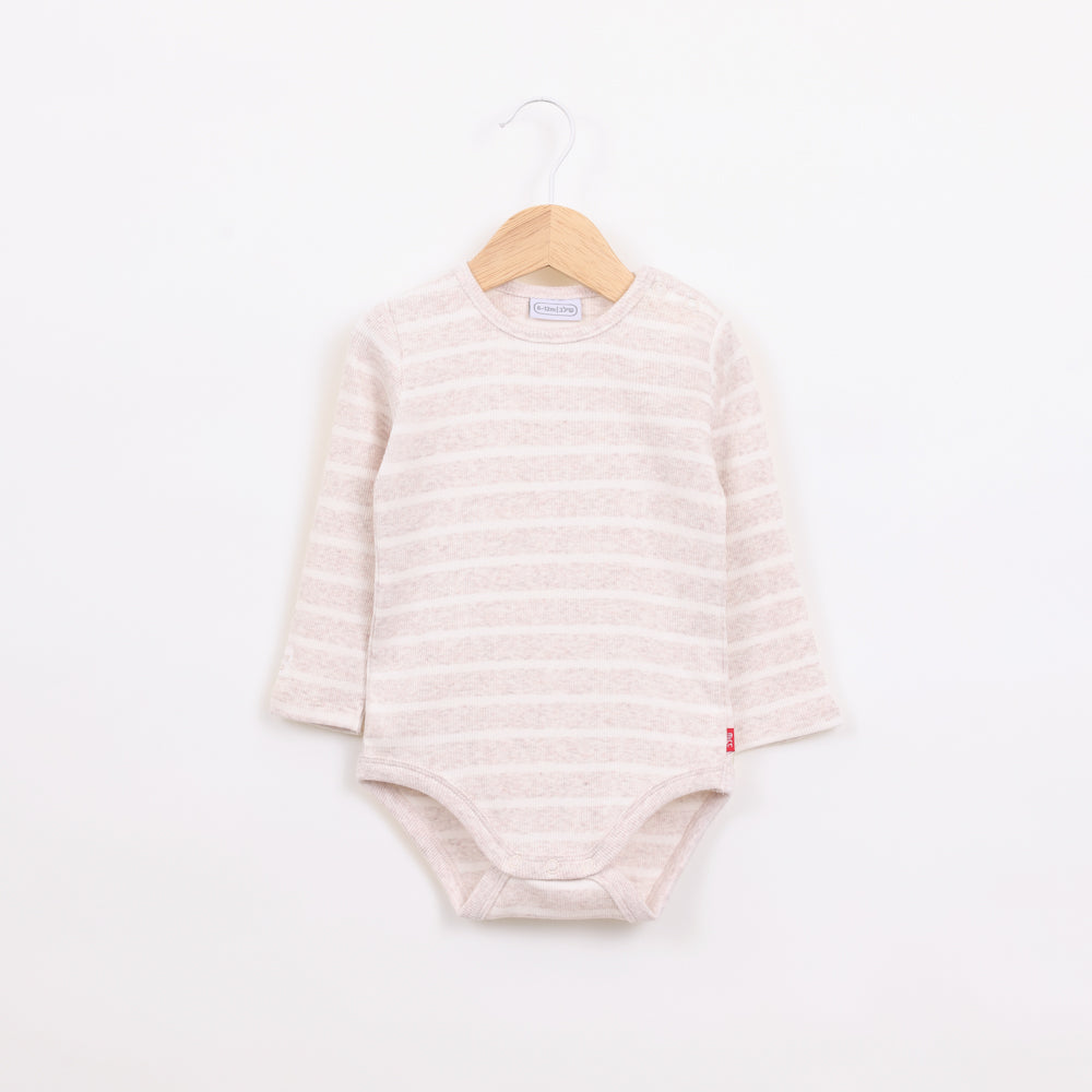 בגד גוף ריב עם שרוול ארוך בדוגמת פסים קרם לבן