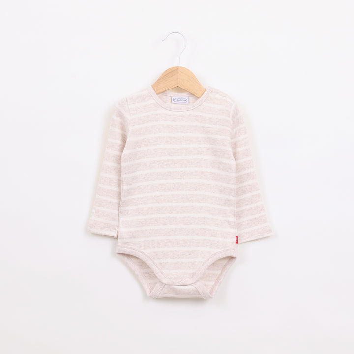 בגד גוף ריב עם שרוול ארוך בדוגמת פסים קרם לבן