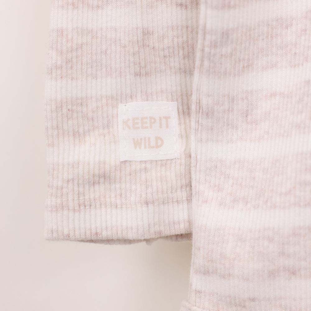 בגד גוף ריב עם שרוול ארוך בדוגמת פסים קרם לבן