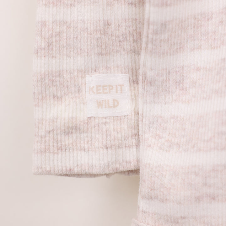 בגד גוף ריב עם שרוול ארוך בדוגמת פסים קרם לבן