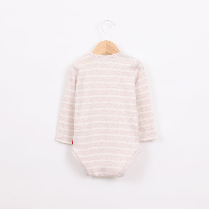 בגד גוף ריב עם שרוול ארוך בדוגמת פסים קרם לבן