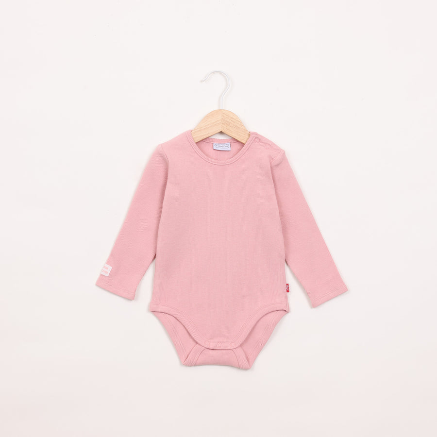 בגד גוף ריב עם שרוול ארוך בגוון ורוד כהה