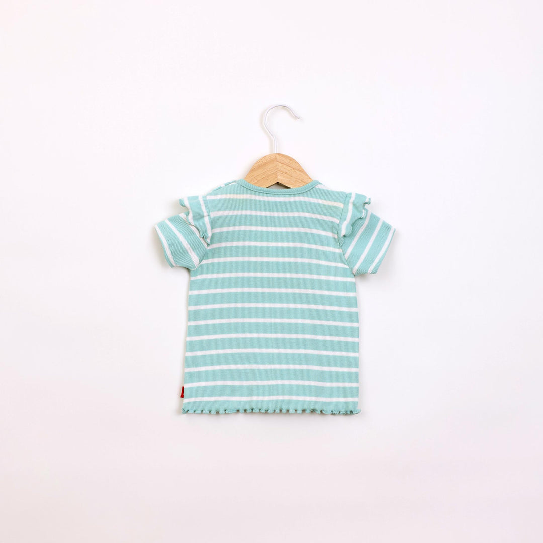 חולצה קצרה בדוגמת פסים טורקיז לבן