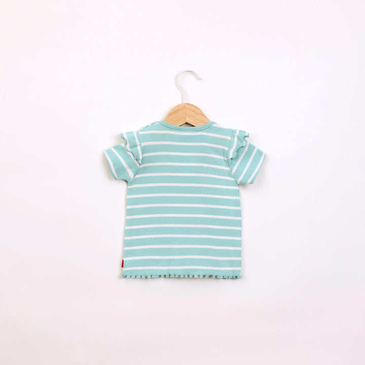 חולצה קצרה בדוגמת פסים טורקיז לבן