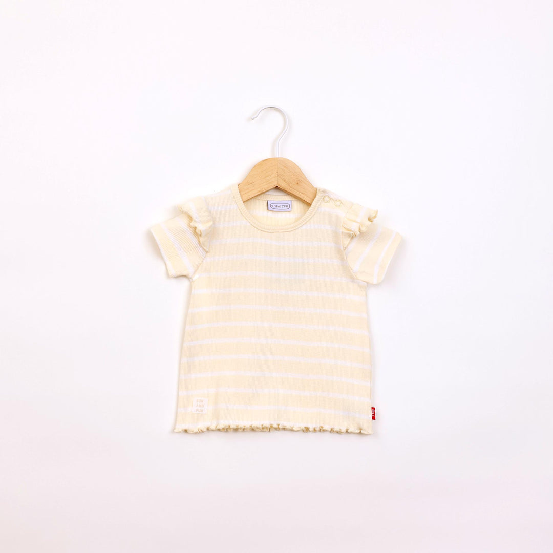 חולצה קצרה בדוגמת פסים צהוב בננה לבן