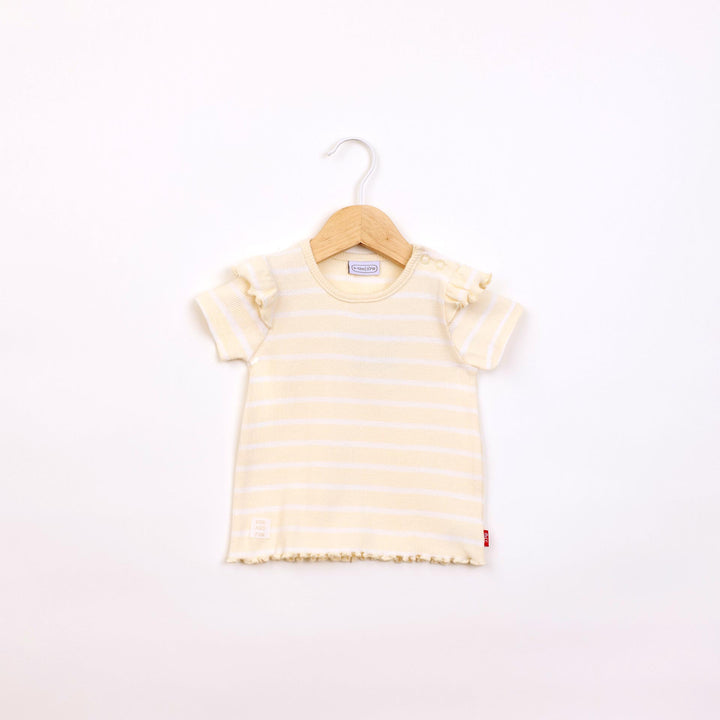 חולצה קצרה בדוגמת פסים צהוב בננה לבן