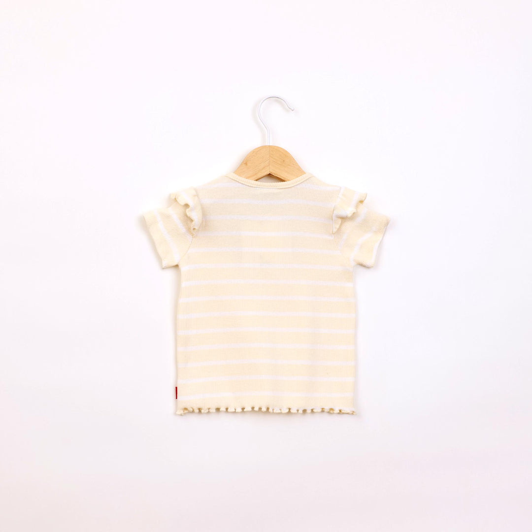 חולצה קצרה בדוגמת פסים צהוב בננה לבן