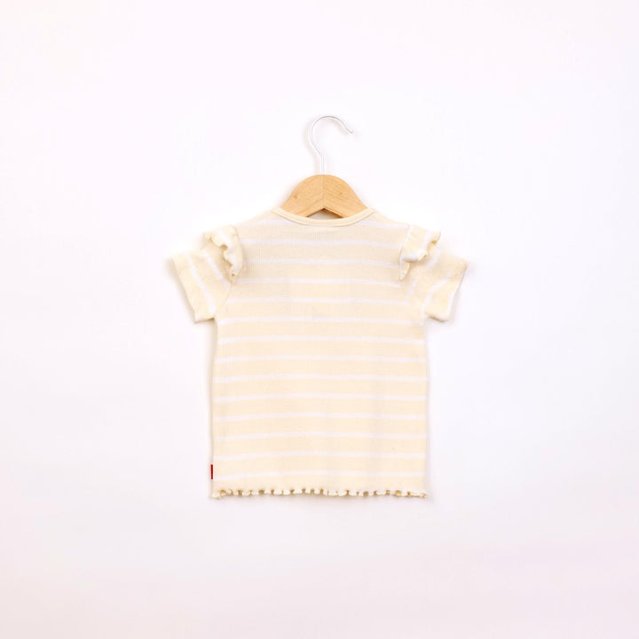 חולצה קצרה בדוגמת פסים צהוב בננה לבן