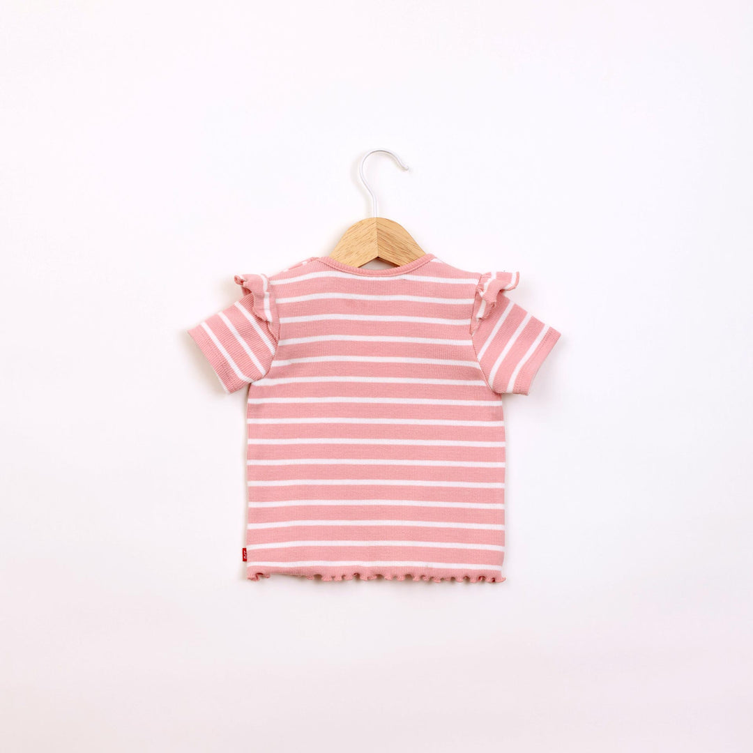 חולצה קצרה בדוגמת פסים ורוד כהה לבן