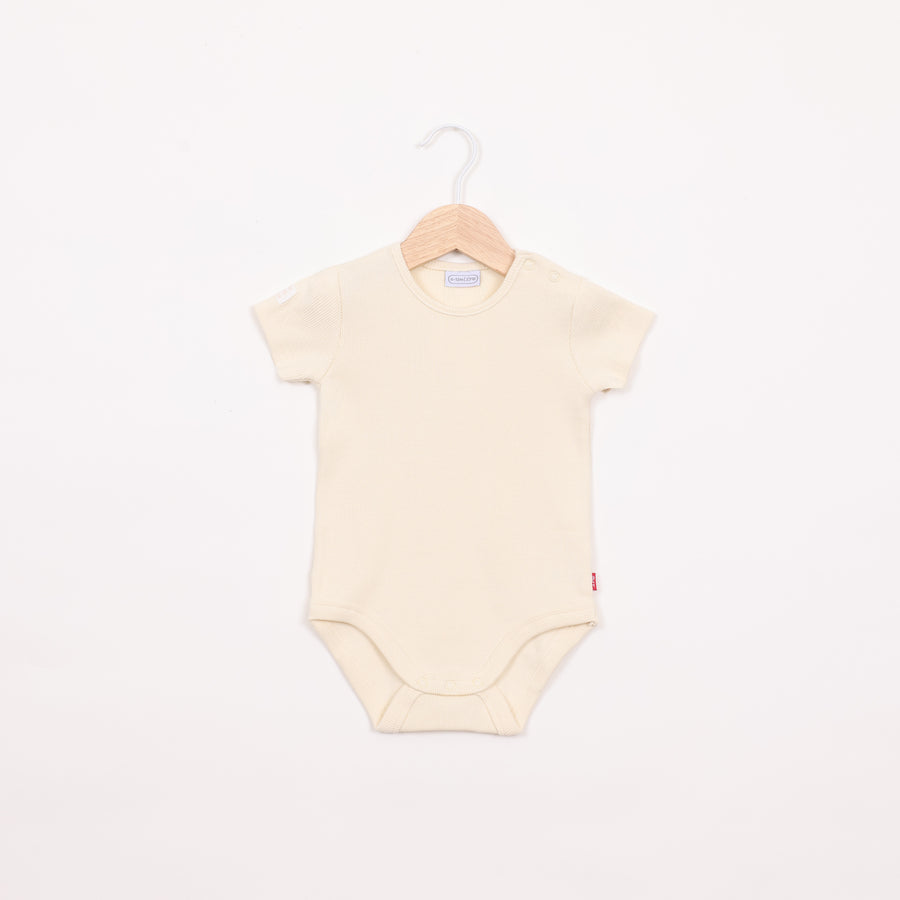 בגד גוף ריב עם שרוול קצר בגוון צהוב בננה