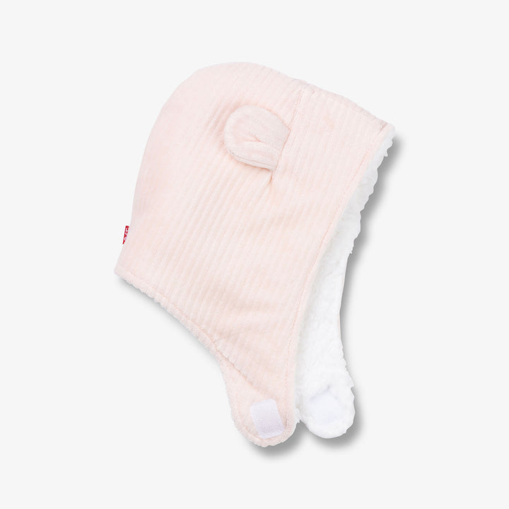 כובע קטיפתי עם כיסוי אוזניים צבע אפרסק