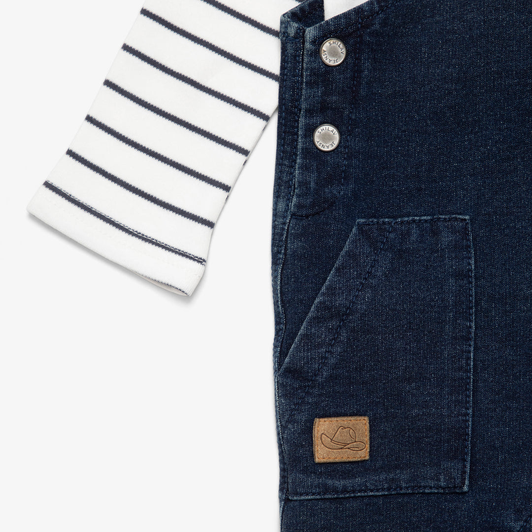 אוברול ג'ינס ובגד גוף פסים