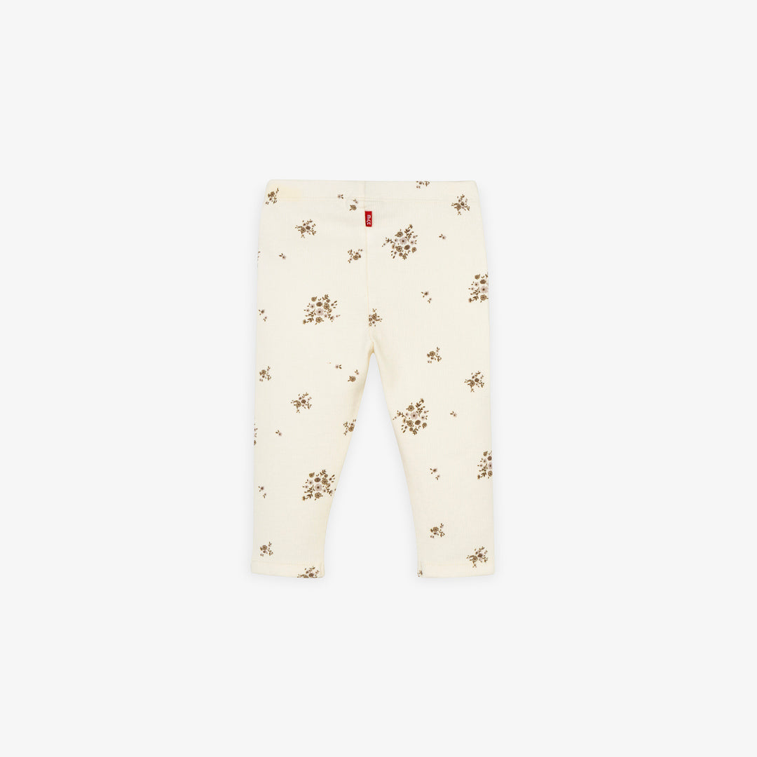 טייץ ריב בגוון שמנת עם פרחים חומים