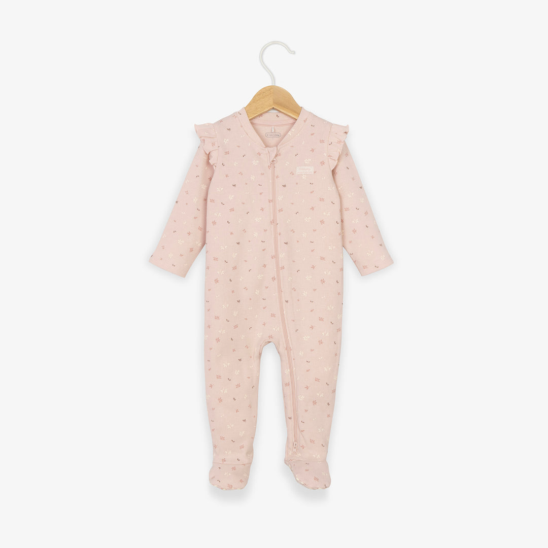 אוברול ורוד עם רגלית בהדפס פרחים