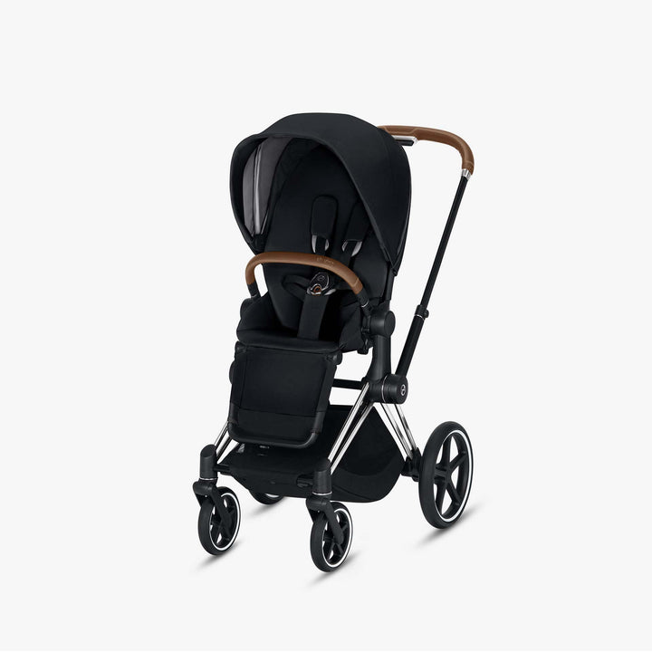 עגלת פריאם 4 שחור עמוק שלד כרום ידית חומה Cybex Priam