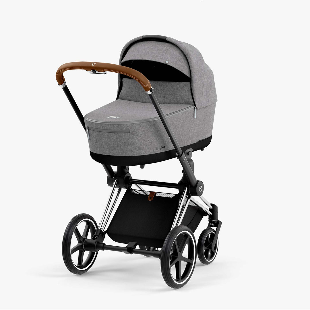 עגלת פריאם 4 אפור מלאנג' שלד כרום ידית חומה Cybex Priam