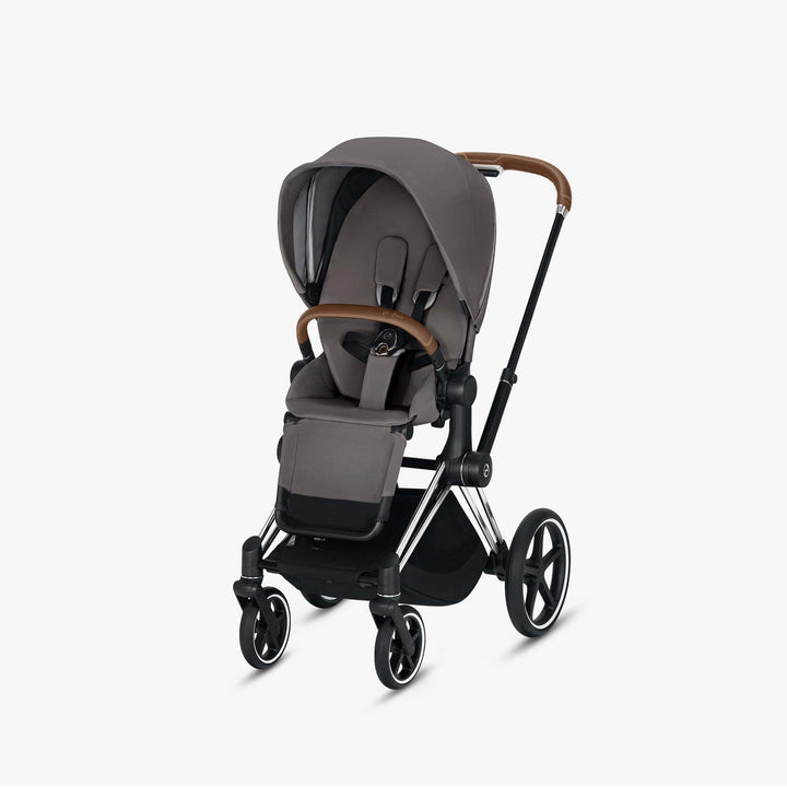 עגלת פריאם 4 אפור מלאנג' שלד כרום ידית חומה Cybex Priam