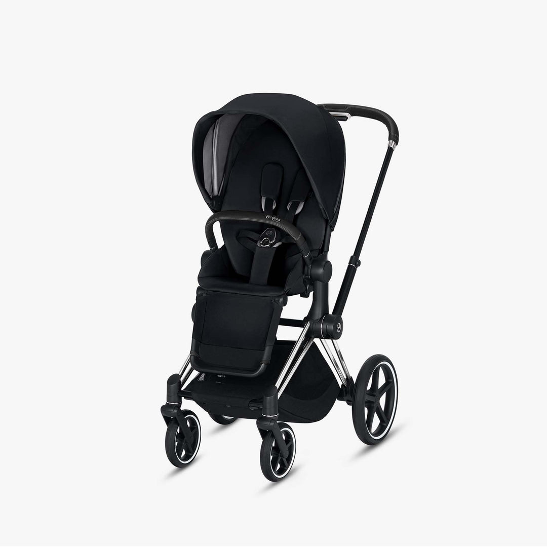 עגלת פריאם 4 שחור עמוק שלד כרום ידית שחורה Cybex Priam