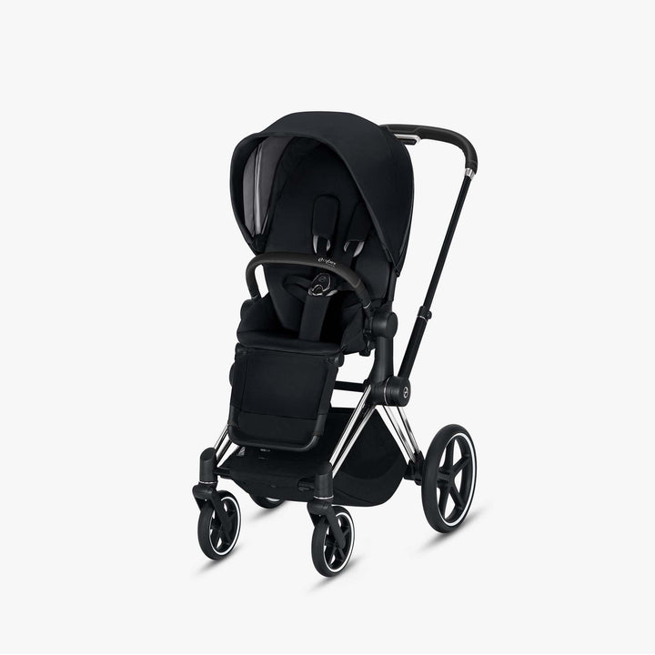 עגלת פריאם 4 שחור עמוק שלד כרום ידית שחורה Cybex Priam