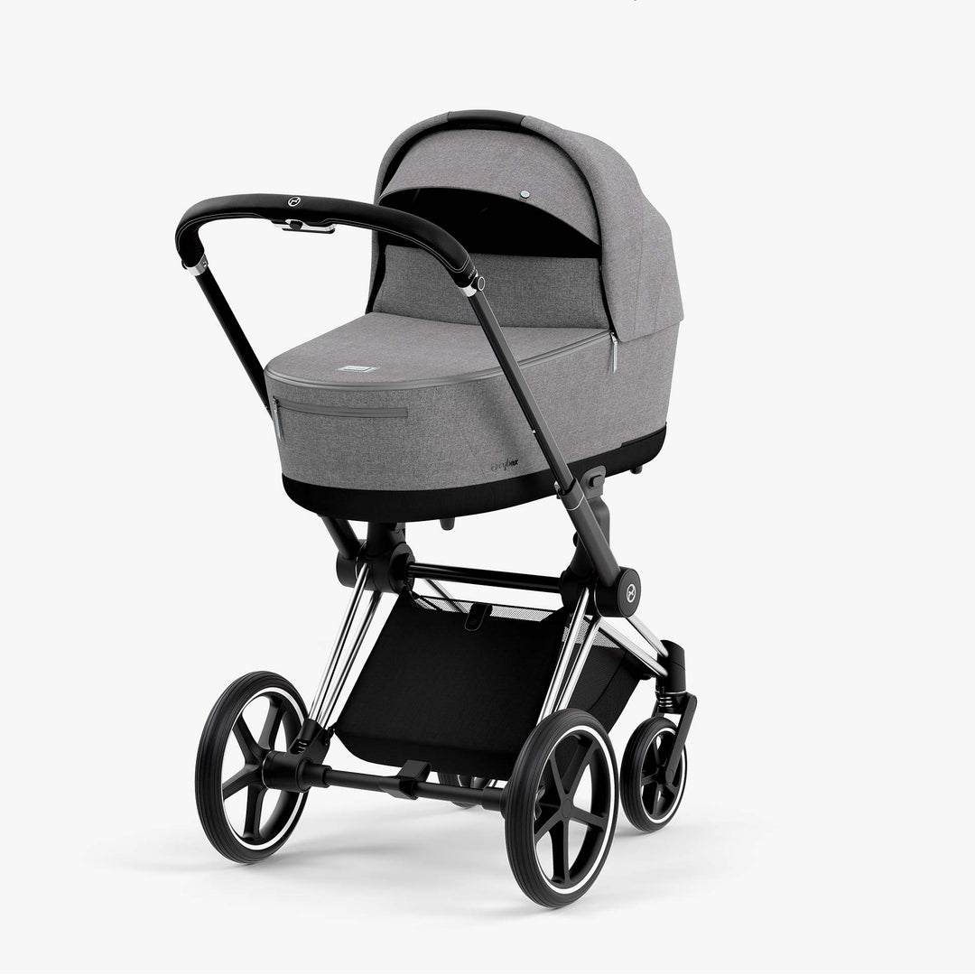 עגלת פריאם 4 אפור מלאנג' שלד כרום ידית שחורה Cybex Priam