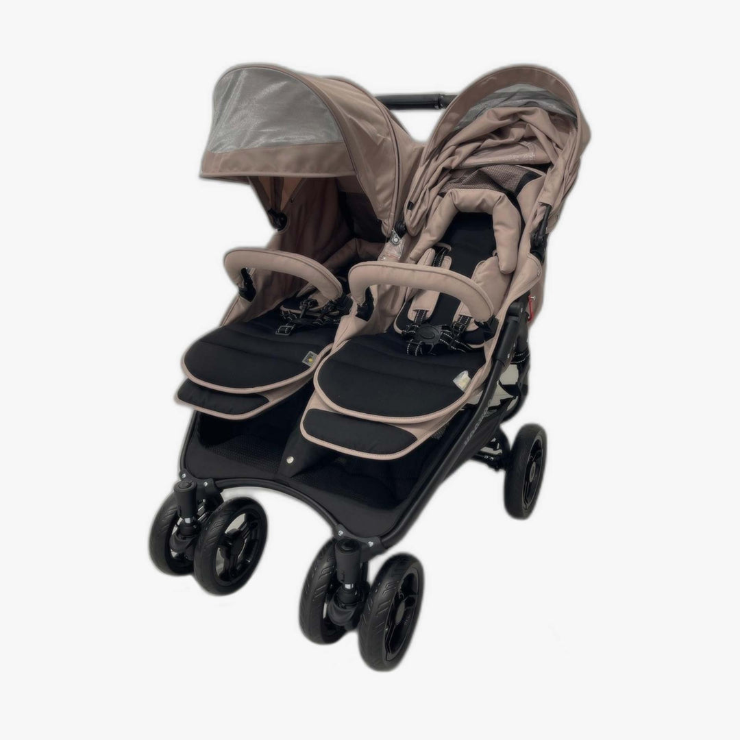 עגלה תאומים קוקו בז' עם שלדה שחורה