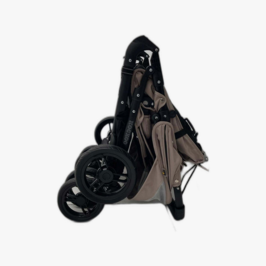 עגלה תאומים קוקו בז' עם שלדה שחורה