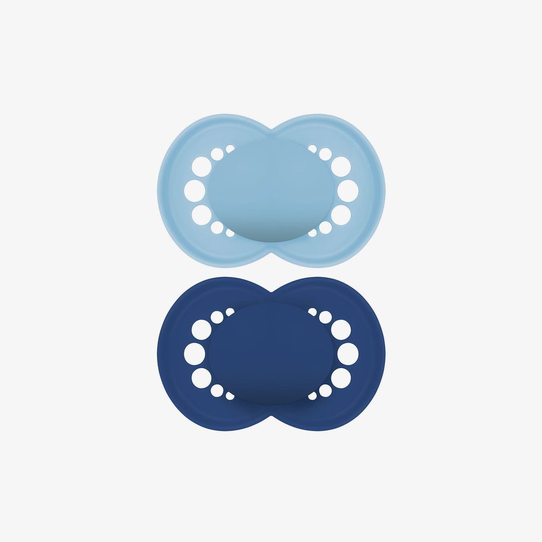 זוג מוצצים סיליקון 6+ תכלת/כחול