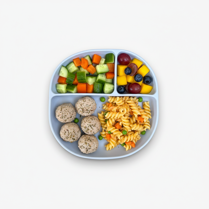 צלחת סיליקון מחולקת תכלת