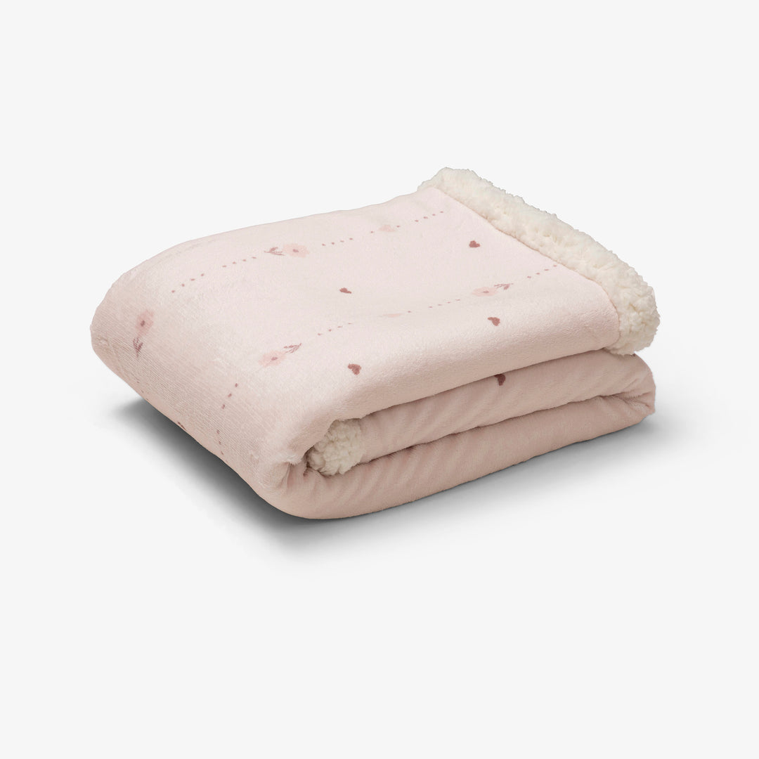 שמיכת פרווה דו-צדדית לעגלה פרחים ורוד