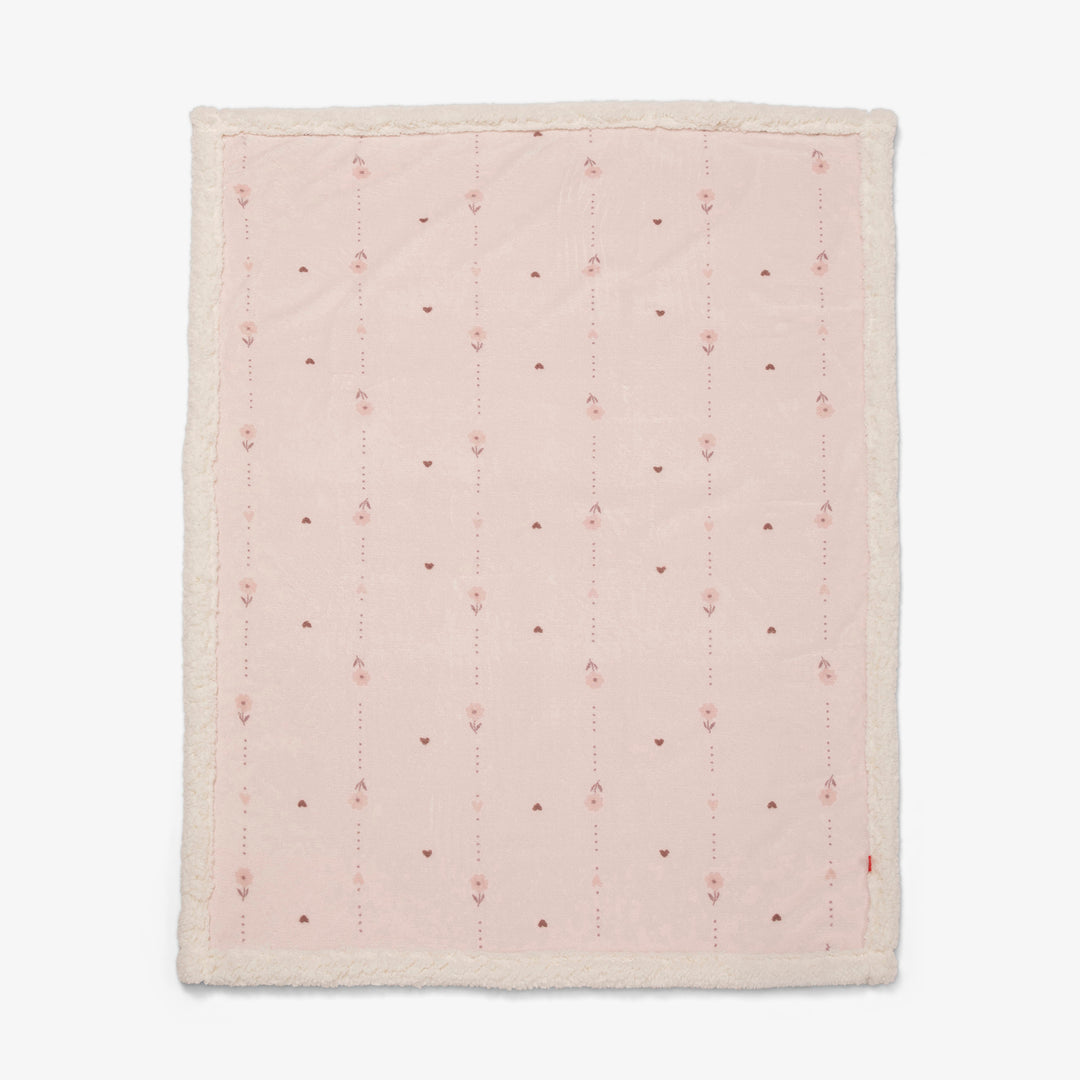 שמיכת פרווה דו-צדדית לעגלה פרחים ורוד