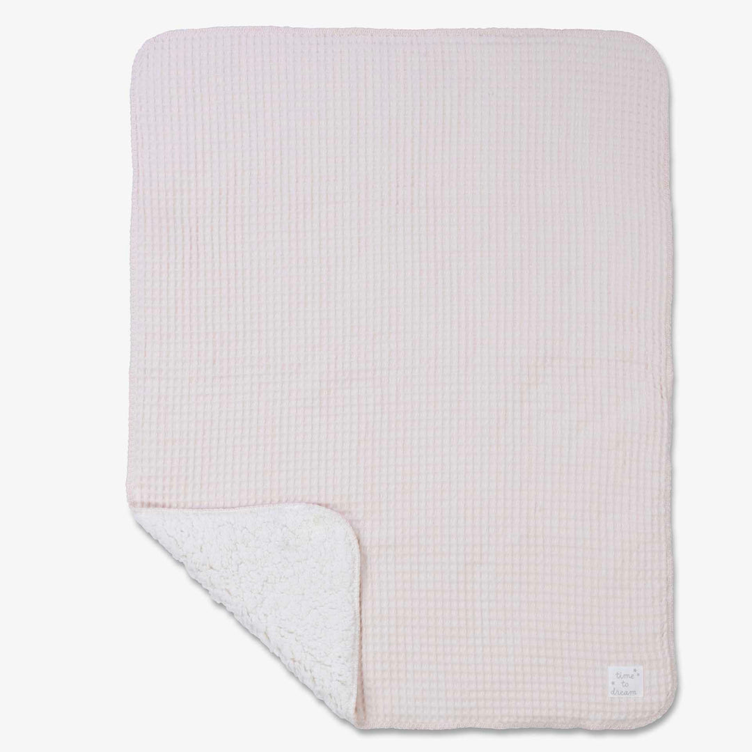 שמיכה וופל ופרווה דו-צדדית לעגלה ורוד